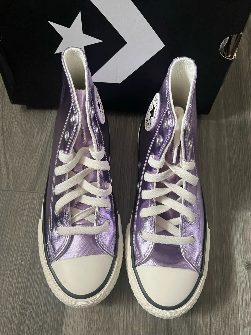Converse Kids Metallic Purple High Top Sneakers